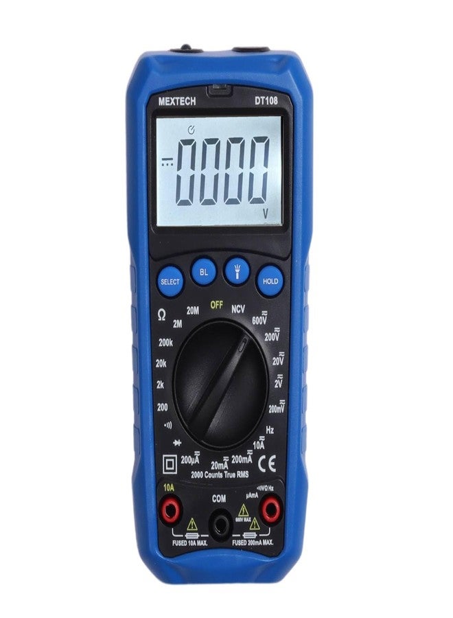 MEXTECH DIGITAL TRUE RMS MULTIMETER DT108 2000 COUNTS 600V AC/DC AND 10A AC/DC - Image 1